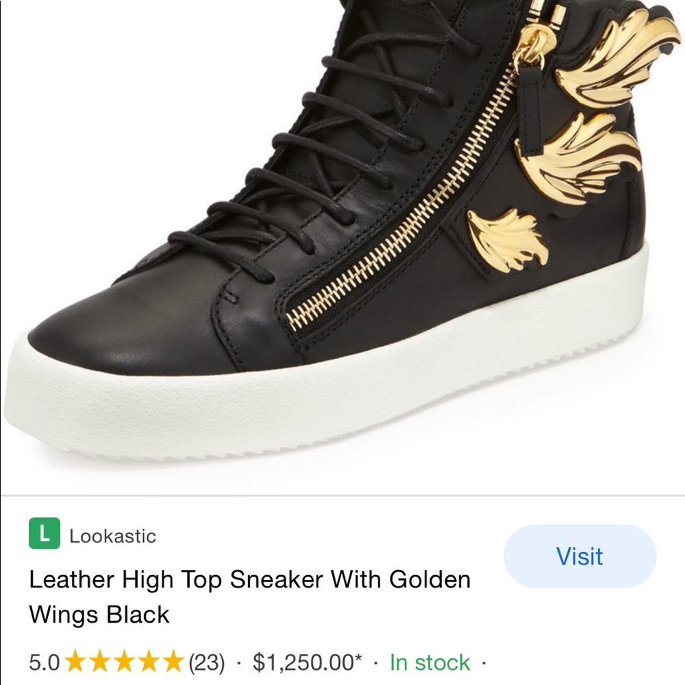 Giuseppe Zanotti Leather High Top Sneaker With Golden Wings Black